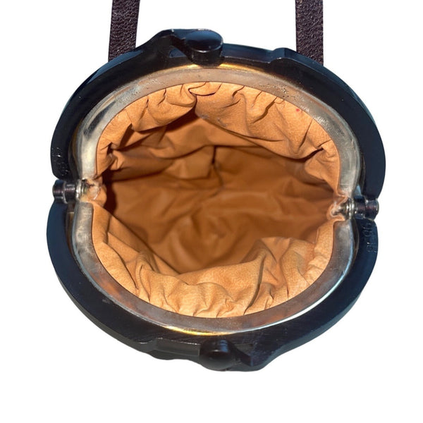 Vintage 40s Women's Brown Snake Skin Crossbody Shoulder Bakelite Closure Bag