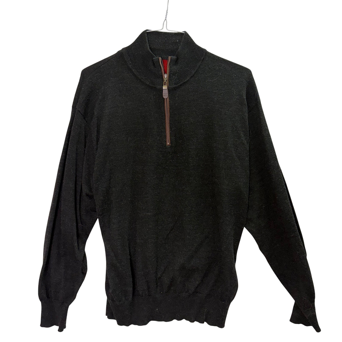 Orvis Mens Black Wool Half-Zip Pullover Sweater Large Warm Comfortable Classic Design