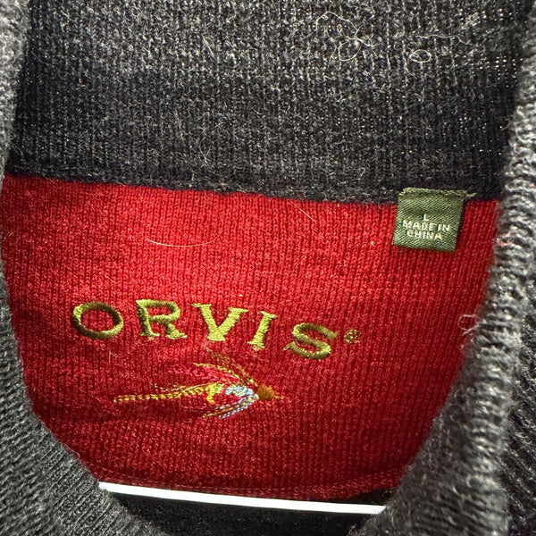 Orvis Mens Black Wool Half-Zip Pullover Sweater Large Warm Comfortable Classic Design