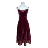 Timo.Weiland Velvet Burgundy Spaghetti Strap Midi Dress Sheer Hem Sz 0