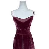 Timo.Weiland Velvet Burgundy Spaghetti Strap Midi Dress Sheer Hem Sz 0