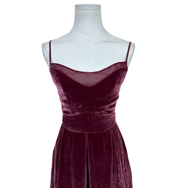 Timo.Weiland Velvet Burgundy Spaghetti Strap Midi Dress Sheer Hem Sz 0