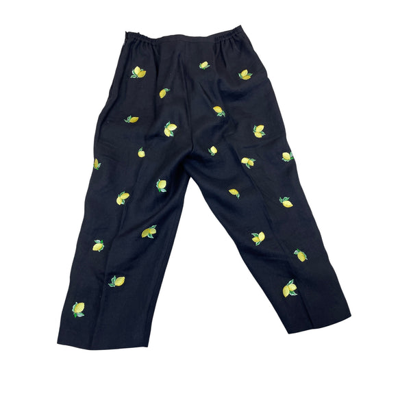 Talbots Woman Black Linen Embroidered Lemon Pants For Women Size 14W