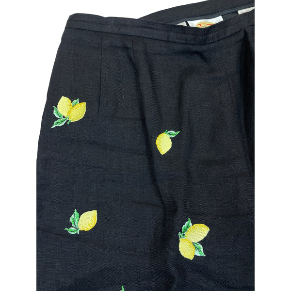 Talbots Woman Black Linen Embroidered Lemon Pants For Women Size 14W