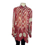 KateDesign Red & Cream Sheer Long Sleeve Button-Up Blouse With Abstract Print