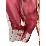 KateDesign Red & Cream Sheer Long Sleeve Button-Up Blouse With Abstract Print