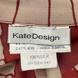 KateDesign Red & Cream Sheer Long Sleeve Button-Up Blouse With Abstract Print