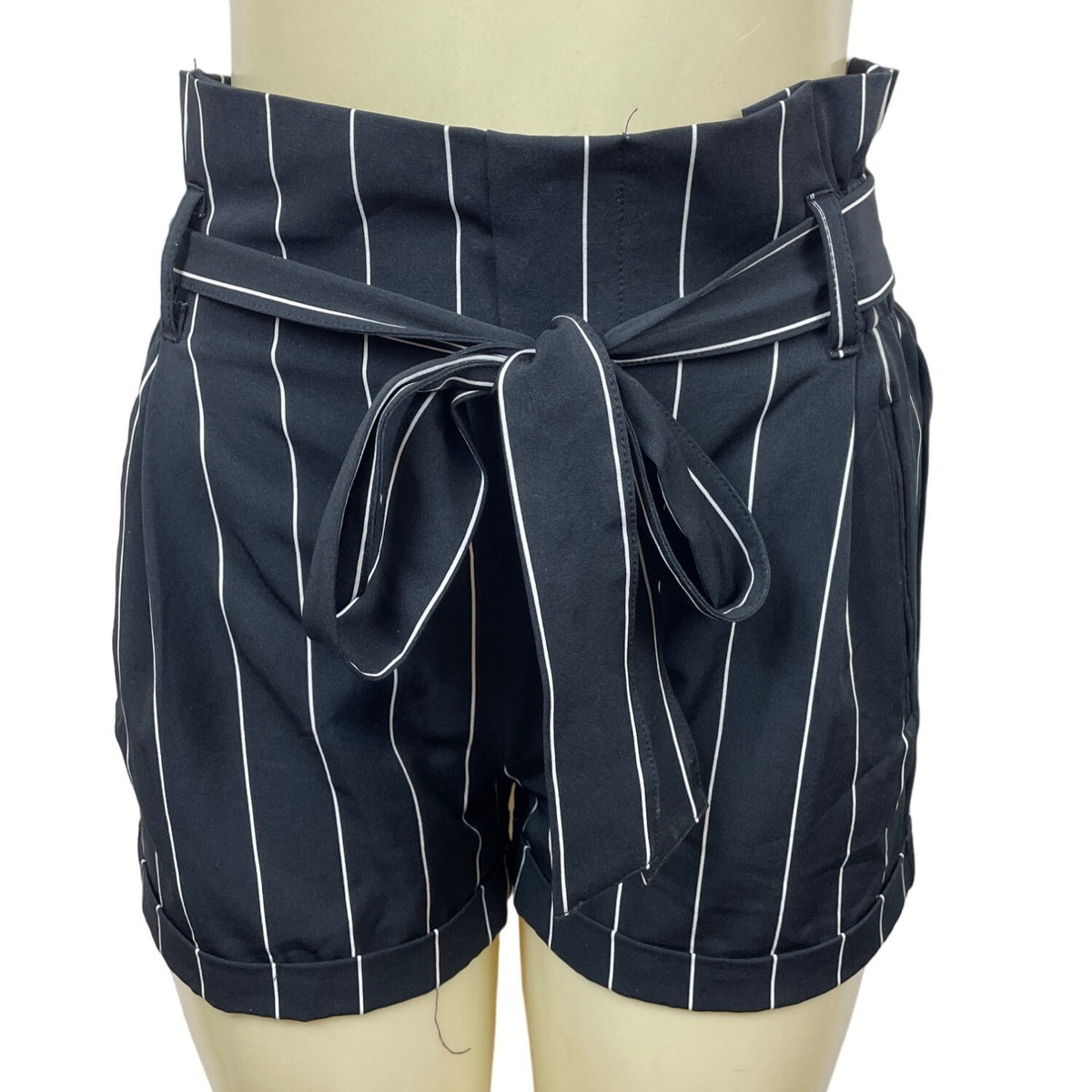 Street Wear Society Women's Black and White Stripes High Rise Shorts Sz M