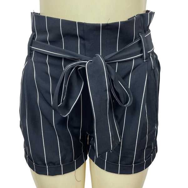 Street Wear Society Women's Black and White Stripes High Rise Shorts Sz M