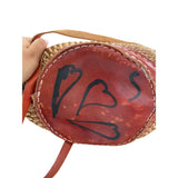 Woven Rattan & Leather Shoulder Bag With Zipper Closure And Patterned Design