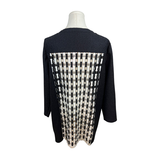 Chicos Black & White Open Front Jacket Woven Detail 3/4 Sleeve Size 2 - New