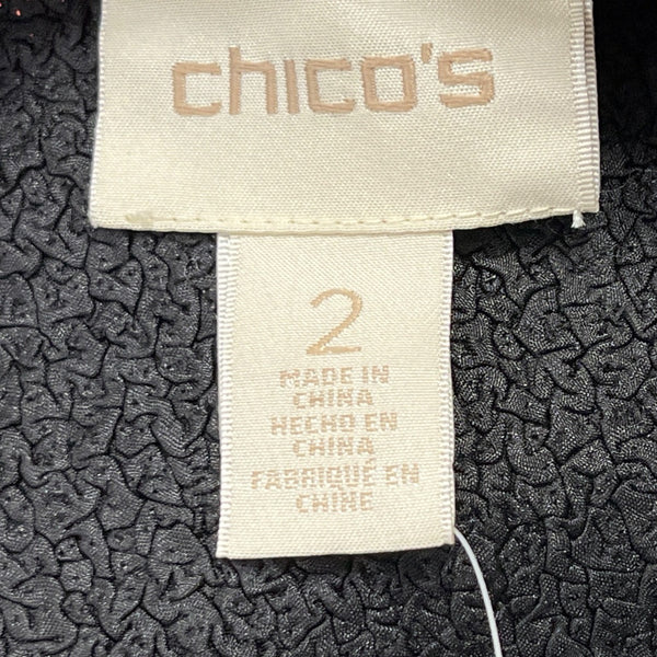 Chicos Black & White Open Front Jacket Woven Detail 3/4 Sleeve Size 2 - New
