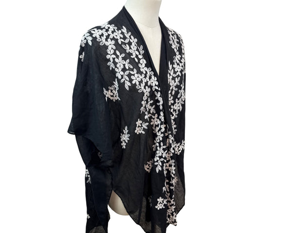 Black Floral Embroidered Kimono Cardigan By Francescas - New