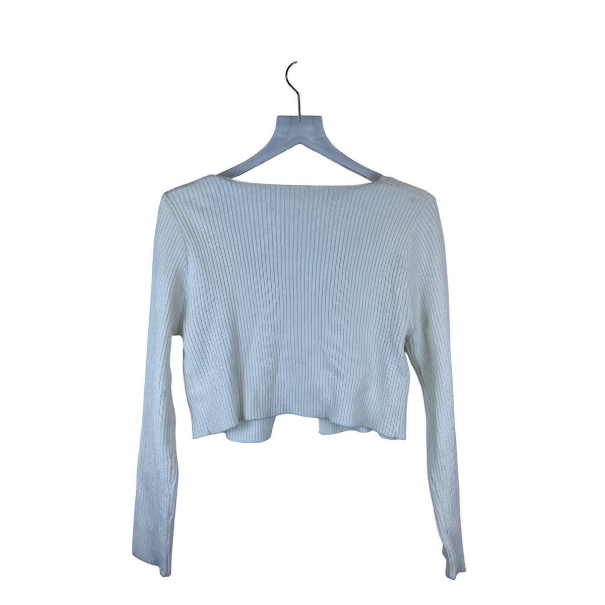 Shein Womens White Ribbed Knit Tie-Front Long-Sleeve Cropped Cardigan Size L