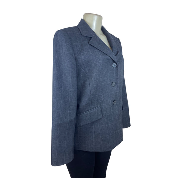 Kasper Petite Women's Grey Windowpane Blazer Jacket Button Front Size 14P