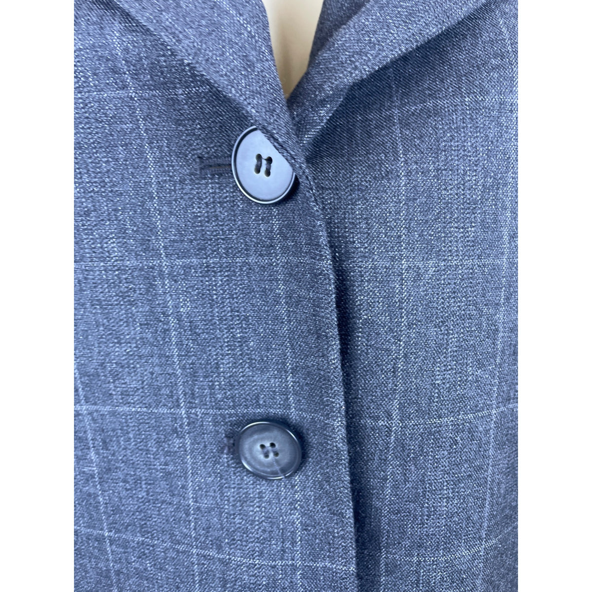 Kasper Petite Women's Grey Windowpane Blazer Jacket Button Front Size 14P
