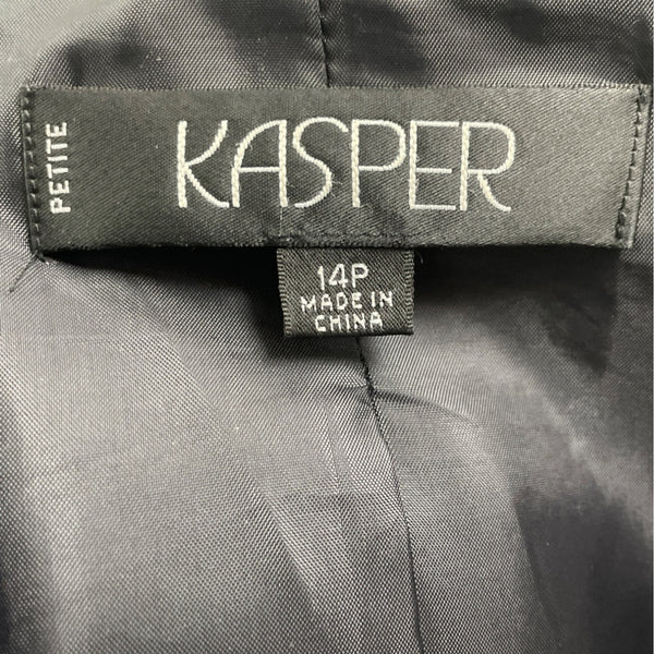 Kasper Petite Women's Grey Windowpane Blazer Jacket Button Front Size 14P