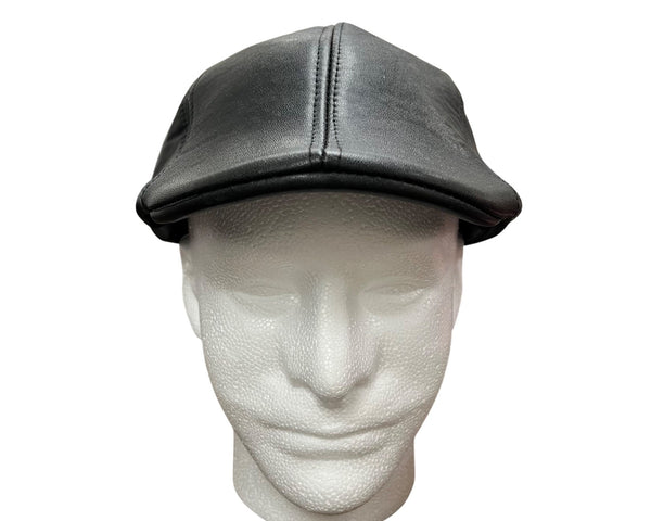 Black Leather Mens Driving Cap Newsboy Style Classic Flat Hat Size OS