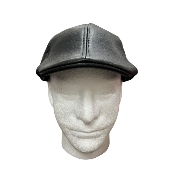 Black Leather Mens Driving Cap Newsboy Style Classic Flat Hat Size OS