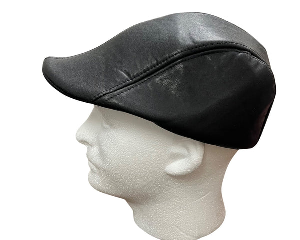 Black Leather Mens Driving Cap Newsboy Style Classic Flat Hat Size OS