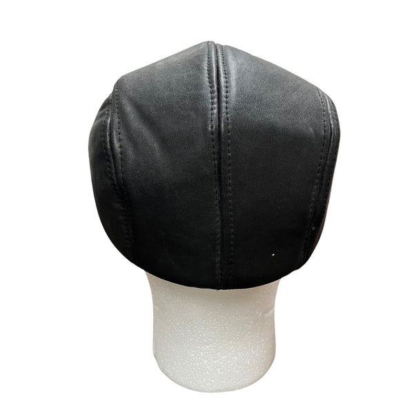 Black Leather Mens Driving Cap Newsboy Style Classic Flat Hat Size OS