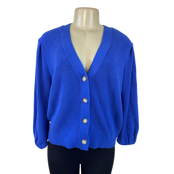 Loft Womens Royal Blue Button-Front Knit Cardigan Sweater Size L