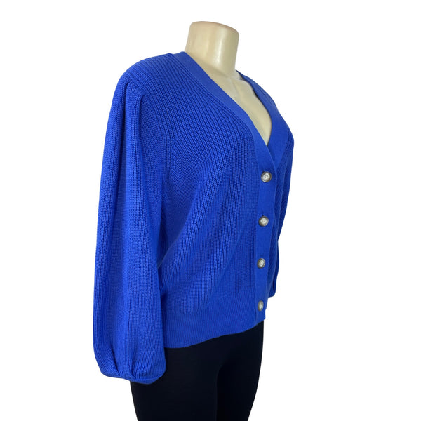 Loft Womens Royal Blue Button-Front Knit Cardigan Sweater Size L