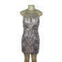 Dear Moon Womens Nude & Silver Sequin Mini Cocktail Evening Dress SZ 9
