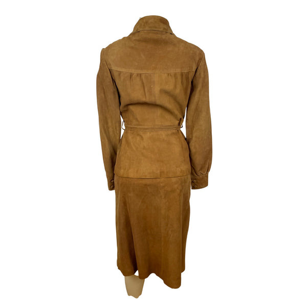 Sylvia Clyne Piel Tan Suede Skirt & Jacket Set With Belted Waist Size M