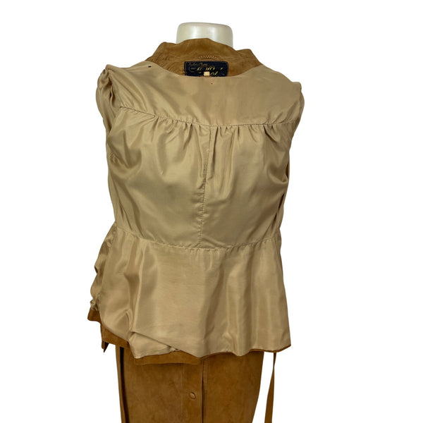 Sylvia Clyne Piel Tan Suede Skirt & Jacket Set With Belted Waist Size M