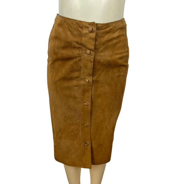 Sylvia Clyne Piel Tan Suede Skirt & Jacket Set With Belted Waist Size M