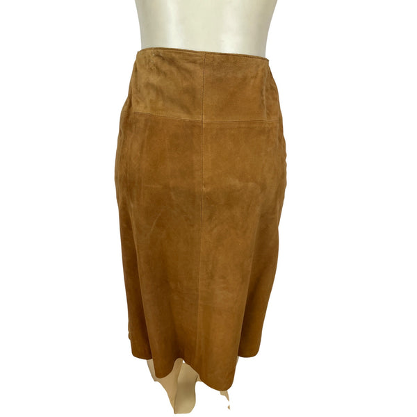Sylvia Clyne Piel Tan Suede Skirt & Jacket Set With Belted Waist Size M