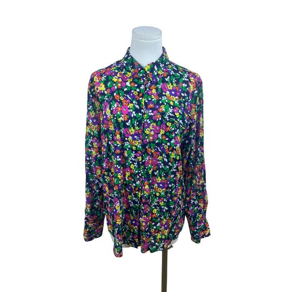 Ralph Lauren Floral Womens Button-Up Blouse Top Multicolor Long Sleeve Size XL