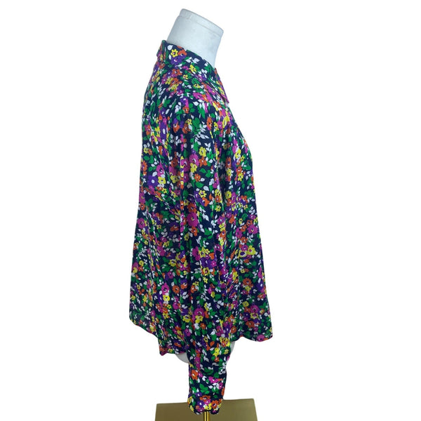 Ralph Lauren Floral Womens Button-Up Blouse Top Multicolor Long Sleeve Size XL