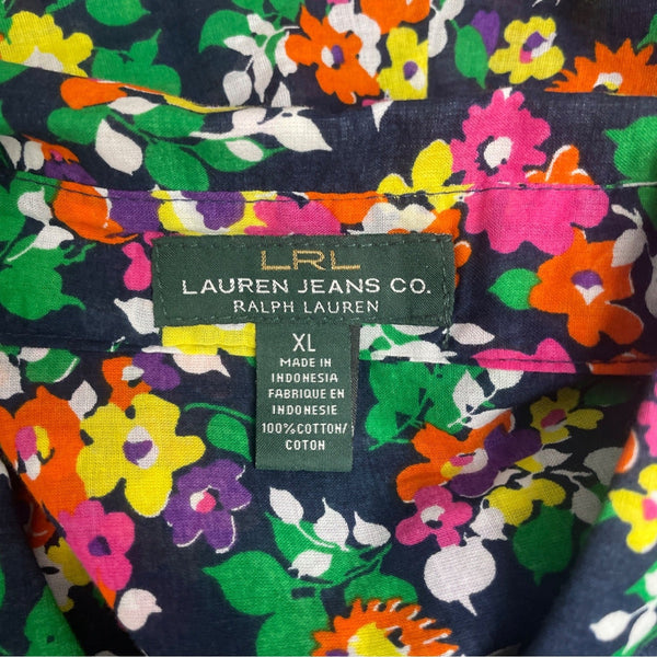 Ralph Lauren Floral Womens Button-Up Blouse Top Multicolor Long Sleeve Size XL