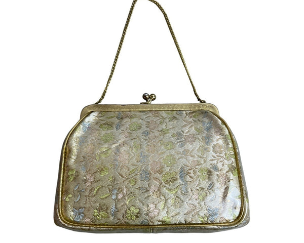 Vintage JR Women's Golden Roses Canvas Evening Purse Sz S