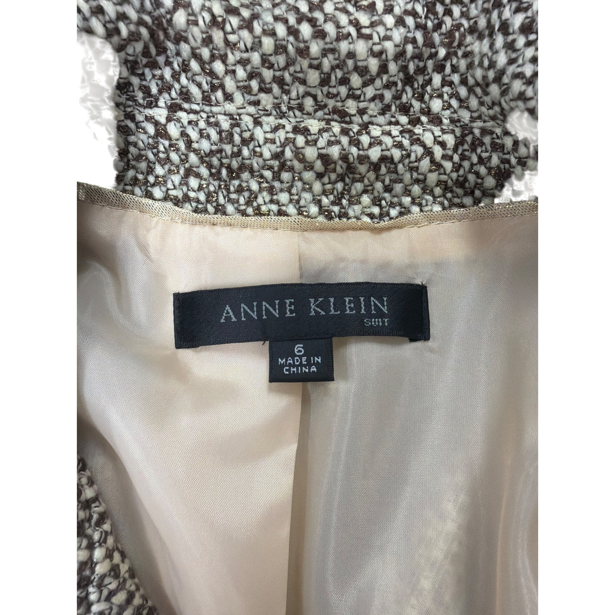Anne Klein Womens Brown Wool Blend Tweed Skirt Suit Set Jacket & Skirt Size 6