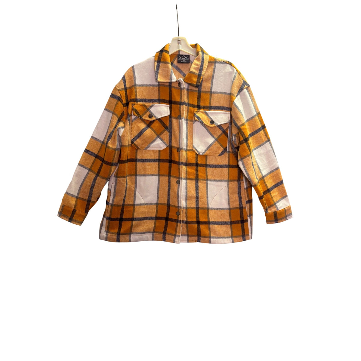 HFX Mens Orange Plaid Button-Up Shirt Jacket Size M Polyester Wool Blend Warm Layers