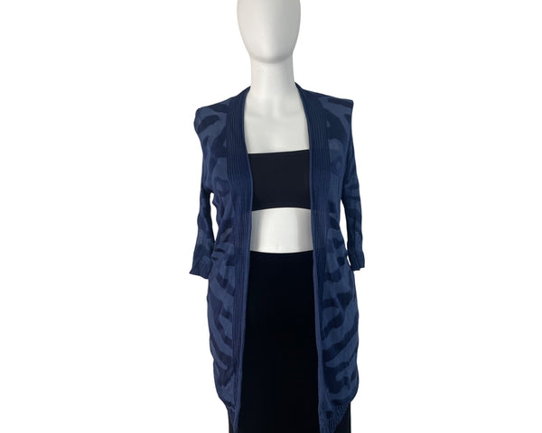 Chico’s Open Front Lightweight Women's Cardigan Navy Blue Zebra Print Size 3