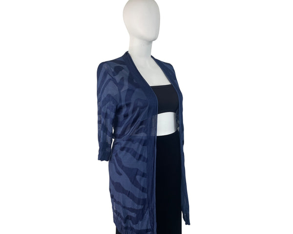 Chico’s Open Front Lightweight Women's Cardigan Navy Blue Zebra Print Size 3