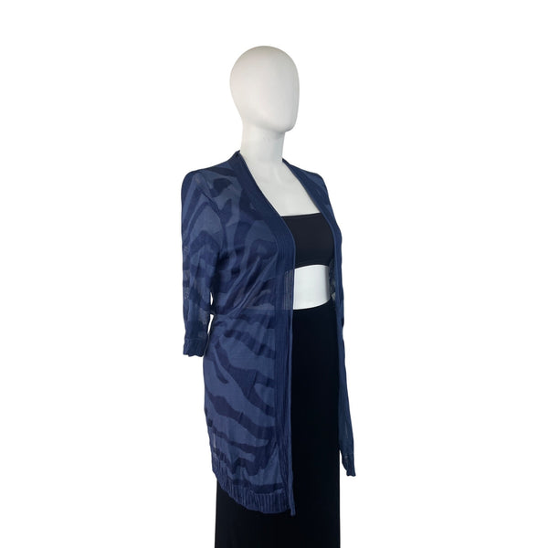 Chico’s Open-Front Lightweight Womens Cardigan Navy Blue Zebra Print Sz 3