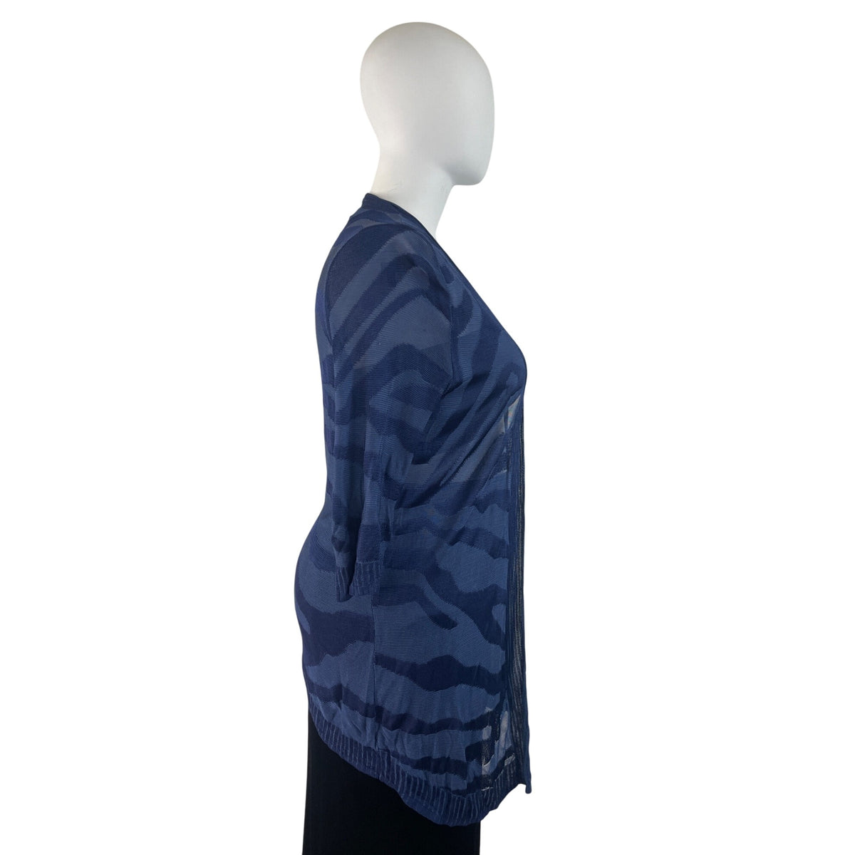 Chico’s Open-Front Lightweight Womens Cardigan Navy Blue Zebra Print Sz 3