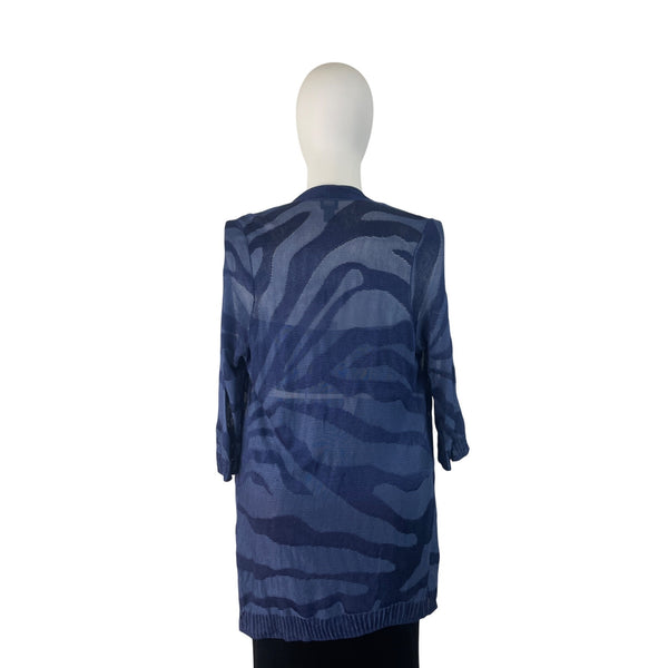Chico’s Open-Front Lightweight Womens Cardigan Navy Blue Zebra Print Sz 3