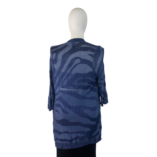 Chico’s Open-Front Lightweight Womens Cardigan Navy Blue Zebra Print Sz 3