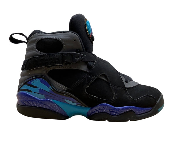 Air Jordan 8 Retro BG Youth Black/Grey Nubuck & Aqua Blue Sneakers Sz 5Y