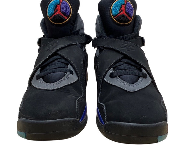 Air Jordan 8 Retro BG Youth Black/Grey Nubuck & Aqua Blue Sneakers Sz 5Y
