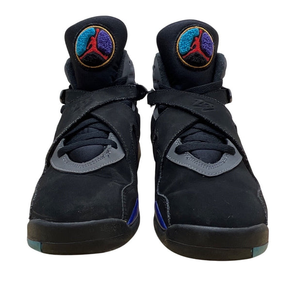 Air Jordan 8 Retro BG Youth Black/Grey Nubuck & Aqua Blue Sneakers Sz 5Y