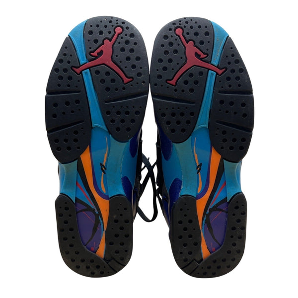 Air Jordan 8 Retro BG Youth Black/Grey Nubuck & Aqua Blue Sneakers Sz 5Y
