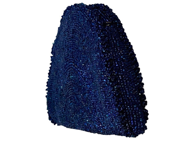 Handcrafted Beaded Navy Blue Half-Moon Clutch Purse With Zipper Closure Size M