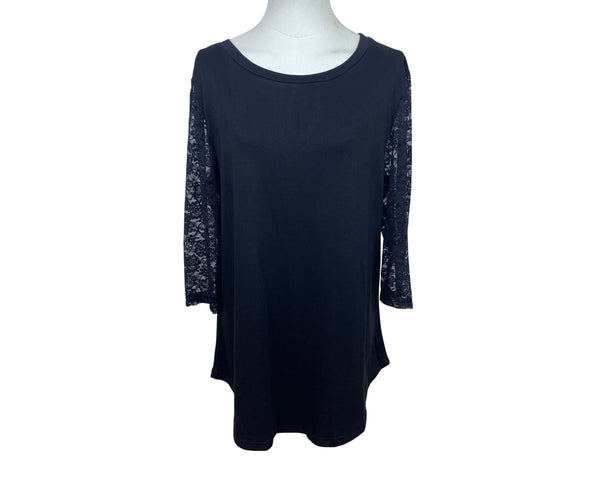 Koitmy Black Lace Sleeve Womens Blouse Comfortable Elegant Design Size L - New
